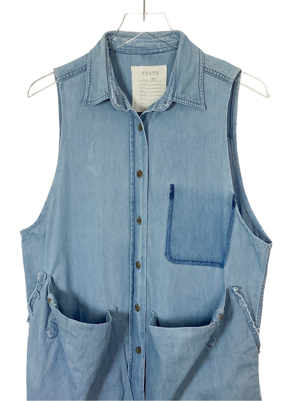 STATE THE LABEL Smock Dress OS Blue Denim Cotton Oversized Button Front Tunic - Picture 3 of 13